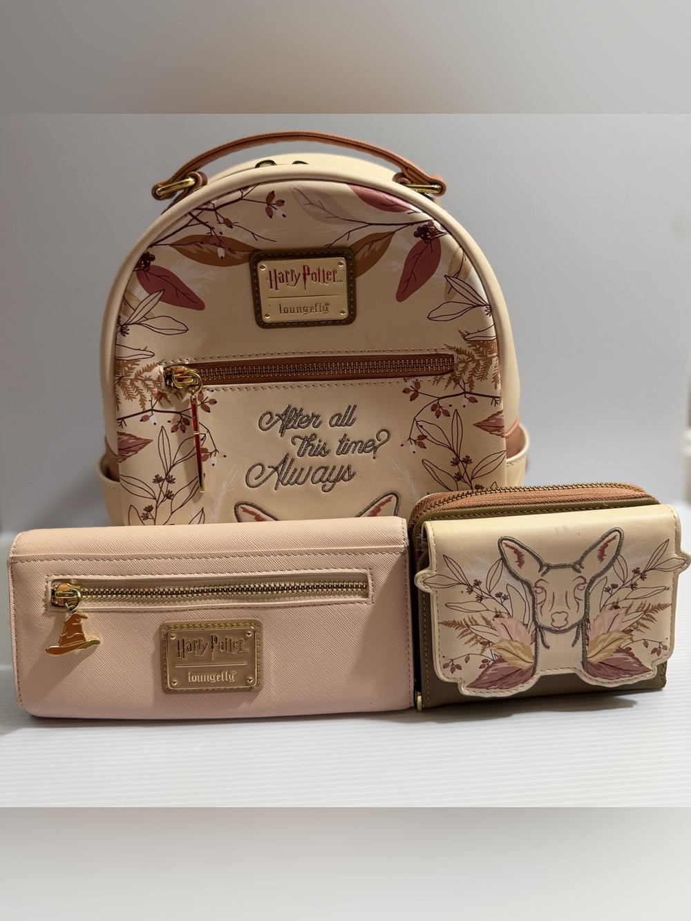 Loungefly Harry Potter Always Fall Foliage Doe Mini Backpack & 2 Wallets Set EUC